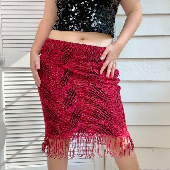 Y2k Soho Apparel fringe low-rise midi skirt size 14 - Picture 2 of 5